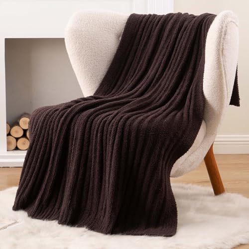 BATTILO Brown Throw Blanket for Couch, Soft Chenille Throw Blanket, 60"x80" - color: Brown, size: 60"x80"