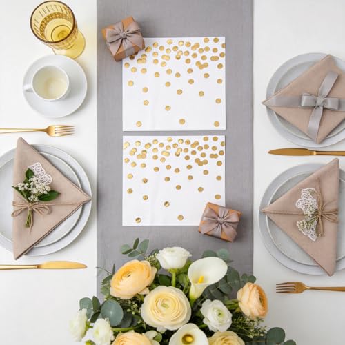 80 Pack of White Paper Cocktail Napkins with Gold Foil Polka Dot Confetti，Polka Dot Party Supplies(5 x 5 in，3-ply) (gold) - style: Gold Dot