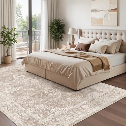 Madane Washable 6x9 Area Rugs for Living Room, Soft Natural Rug Brown/Sand - color: Brown/Sand, size: 6' x 9' (Rectangular)