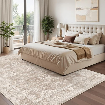 Madane Washable 6x9 Area Rugs for Living Room, Soft Natural Rug Brown/Sand - color: Brown/Sand, size: 6' x 9' (Rectangular)