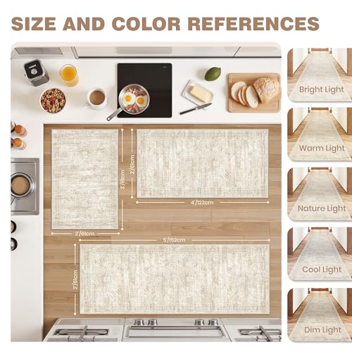 Kitchen Rugs Sets of 3, 2x3 2x4 2x5 Rug Runner,Beige - color: Beige/Ivory, size: 2x3+2x4+2x5 Set