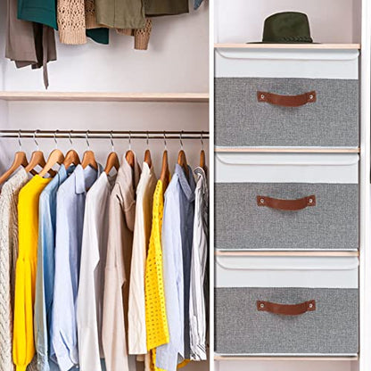 Yawinhe Collapsible Storage Bins,White/Grey,13.0x9.0x7.9in,3-Pack - color: White/Grey, size: M/(3 Pack)