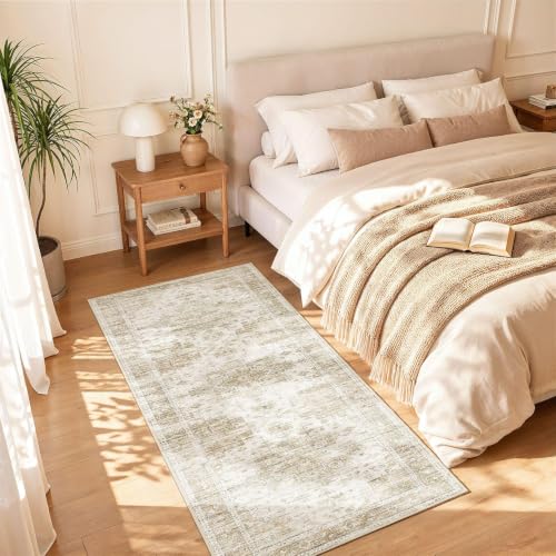 Washable 2x6 Runner Rug: Non Slip Vintage Beige Entryway Area Rug - color: Beige, size: 2' x 6' (Runner)