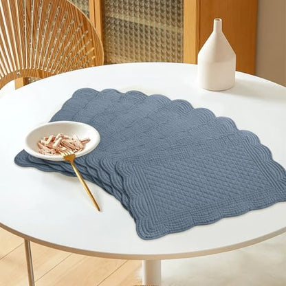 HOMBYS Quilted Placemats Set of 6 Washable-13x18 inches Rectangular Placemats for Kitchen Table-100% Cotton Fabric Rectangular Table Mats, (Blue) - color: Blue
