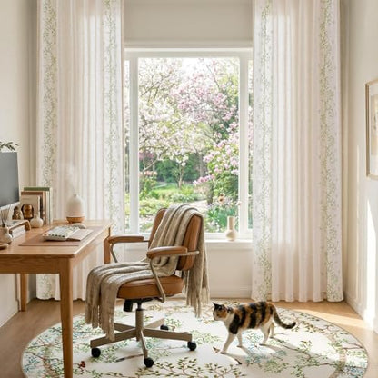 jinchan Floral Linen Curtains, Back Tab 50x96 Inch, 2 Panels Sage - color: Vine | Sage, size: 50"W x 96"L (Pack of 2)