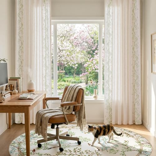 jinchan Floral Linen Curtains, Back Tab 50x84 Inch, 2 Panels Sage - color: Vine | Sage, size: 50"W x 84"L (Pack of 2)