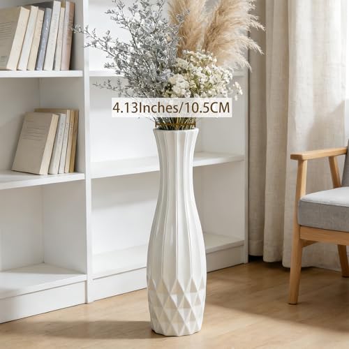 White Tall Ceramic Floor Vase, 17.7 Inch, Flared Geometric Design - color: Shape 2, size: 17.7 Inch