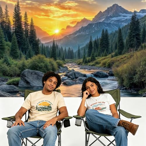 Mountain River Sunset Backdrop Nature Landscape Photography Background Cloth, Scenic Outdoor Forest Wall Hanging Tapestry for Photo Studio, Party Décor 70.8 x 47.2 Inch - size: 70.8 x 47.2 Inch