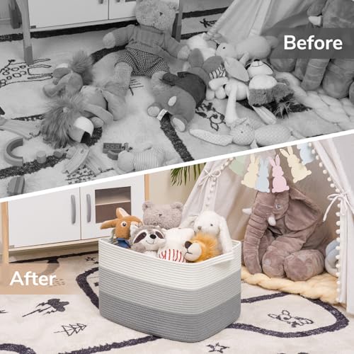 Goodpick 50L Large Woven Storage Basket, 18" x 14" x 12", Gradient Gray - color: Gradient Grey, size: 18"L x 14"W x 12"H