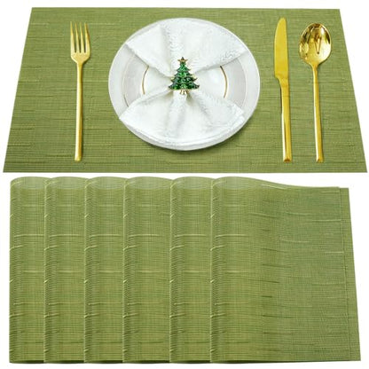 Green Vinyl Placemats Set of 6,Washable Dining PVC Table Mats - color: A-green, size: 6PCS 12"Wx18"L