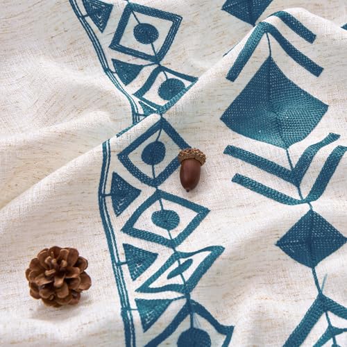 Blue Boho Sheer Linen Curtains 63 Inch for Living Room 2 Panels - color: Geometric-blue, size: 52"W x 63"L (Pack of 2)