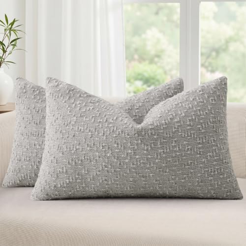 decorUhome Textured Grey Chenille Throw Pillow Covers 12x20 Set of 2 - color: Grey, size: 20" x 12" (Pack of 2)