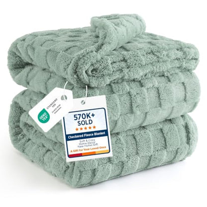 Bedsure Checkered Soft Cozy King Blanket for Bed, Sage Green, 108"×90" - color: 01 Sage Green, size: King (108" X 90")