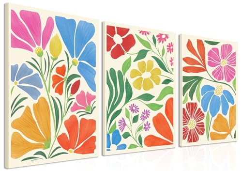 Yaneiro Framed Matisse Colorful Wildflower Wall Art Set of 3, Vintage Abstract Boho Floral Canvas Poster Print Wall Decor, Suitable for living Room Dining Room Bedroom Girls Room 16x24in - color: Color Flowers Framed, size: 16x24 in