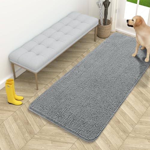 OLANLY Dog Door Mat for Muddy Paws 54x24, Super Absorbent Chenille Mud Mat - color: Grey, size: 54" X 24"