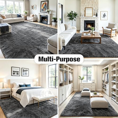 8x10 Fluffy Area Rug for Living Room: Soft Non-Slip Grey Bedroom Carpet - color: Grey, size: 8' x 10' (Rectangular)