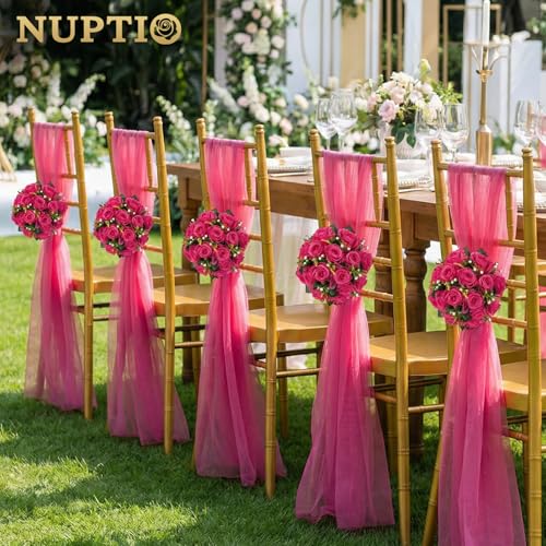 NUPTIO Flower Ball for Table Centerpieces: Hot Pink Artificial Rose - color: Hot Pink, size: 2 Pcs