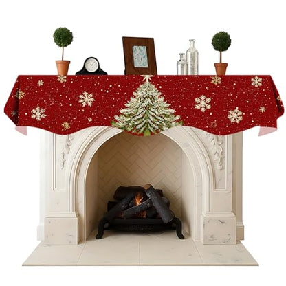 NYZE Christmas Mantel Scarf 60 x 17 Inch Fireplace Mantel Scarf Cover Decoration for Christmas Fireplace Scarf Shelf Top Runner Holiday Winter Home Decor - size: 60 x 17 in, style: Christmas tree