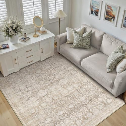 Beige 4x6 Area Rug Neutral Distressed Carpet - color: Accent | Beige, size: 4' x 6' (Rectangular)