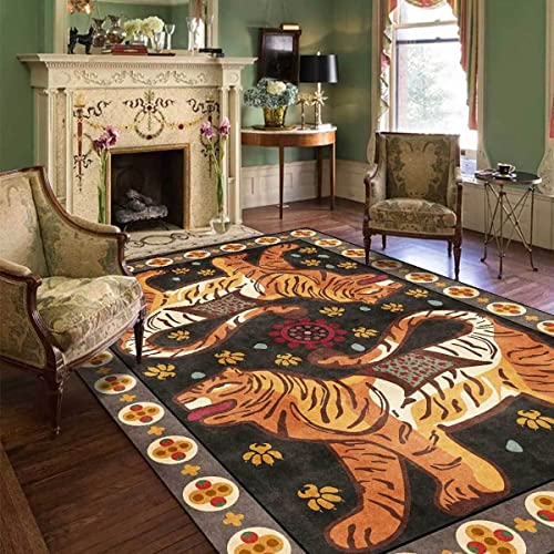 Tiger Rug for Bedroom Cartoon 2x3 ft Small Area Rug Washable Funky Brown Carpet for Living Room Boho Non-Slip Modern Abstract Bathroom Door Mat - color: F, size: 2' x 3' (Rectangular)