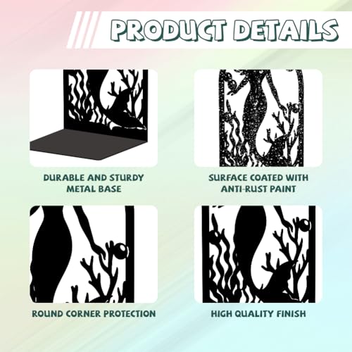 Peacoblue 5.3"x4.3"x7.9" Metal Bookends, Heavy Duty Book Ends for Shelves - style: Mermaid
