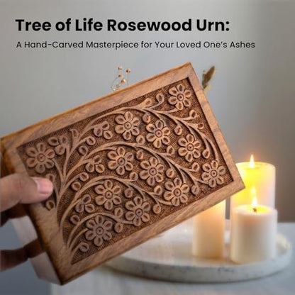 Wooden Cremation Box for Human Ashes Adult, Tree of Life Urn Box, 200 Cu in - size: Large - 200lbs