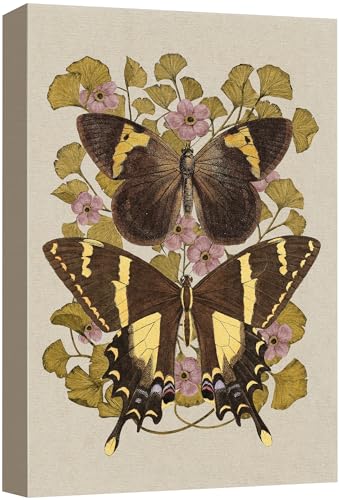SIGNFORD Canvas Print Wall Art Butterfly and Flower Nature Wilderness Illustrations Floral Botanical Print Modern Art Decorative Multicolor Rustic Cozy for Bedroom - 12"x18" - color: Ab04-2312-na35, size: 12" x 18"