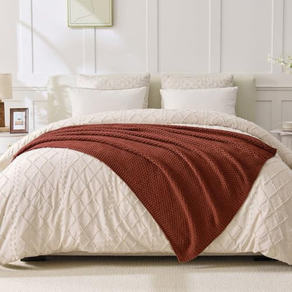 Rust Throw Blanket for Couch Bed, Moss Knit, 60x80 Inches - color: Moss-rust Red, size: 60"x80"
