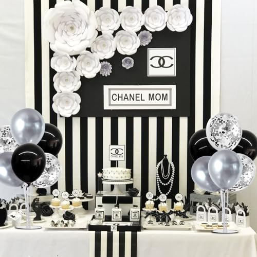 TONIFUL 4 Set Black and Silver Balloon Stand Balloon Centerpiece for Table - color: Black Silver