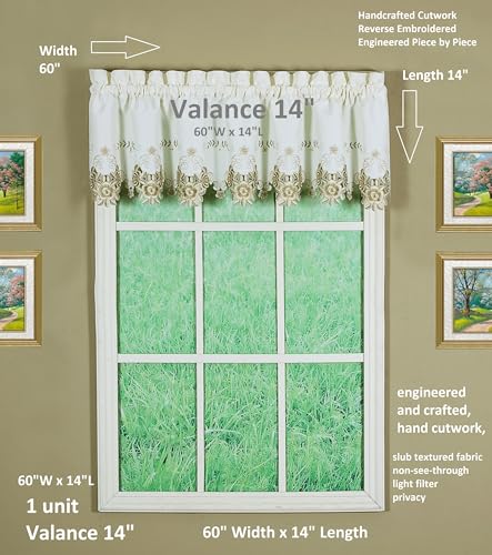 Today's Curtain Verona Reverse Embroidery Valance, 14", Ecru/Antique, 60" W X 14" L - color: Ecru/Antique, size: 60"W x 14"L (Pack of 1)