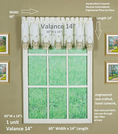 Today's Curtain Verona Reverse Embroidery Valance, 14", Ecru/Antique, 60" W X 14" L - color: Ecru/Antique, size: 60"W x 14"L (Pack of 1)