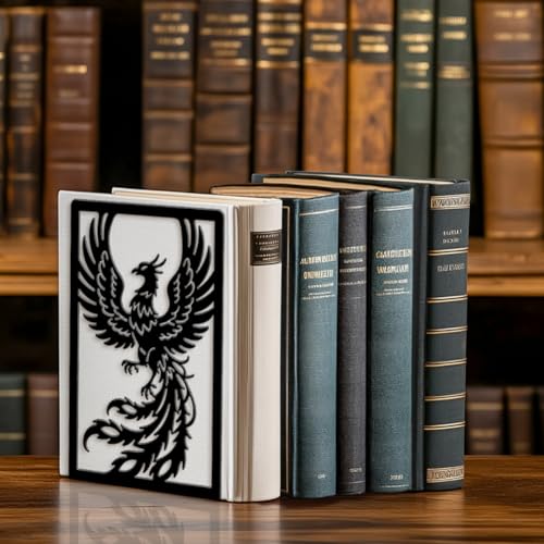 Peacoblue 5.3"x4.3"x7.9" Metal Bookends, Heavy Duty Book Ends for Shelves - style: Phoenix