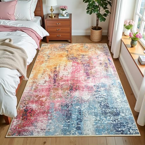3x5 Colorful Washable Area Rug for Living Room Bedroom, Modern Abstract Non-Slip Rugs, Low Pile Soft Stain Resistant Carpet for Dining Room, Kitchen, Office, Dorm, Bedside Decor - color: Galaxy, size: 3' x 5' (Rectangular)