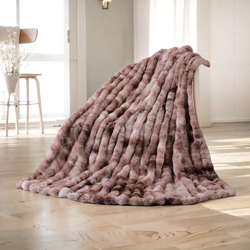 UKELER Ultra Soft Throw Blanket 50''x60'', Brown Fluffy Blankets & Throws Faux Fur Blanket for Couch, Bed, Sofa Cozy Plush Warm Thick Velvet Blanket for Women, Men - color: E-brown, size: 50''x60''