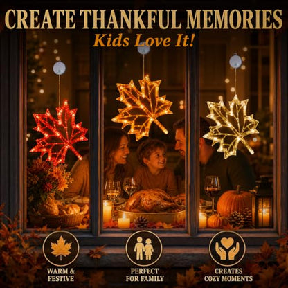 LOLStar Fall Decor Window Lights 2026, Thanksgiving Decorations LED Lights - size: Maple Leaves