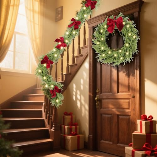 HipTree 9ft Pre-Lit Real Touch Norfolk Christmas Garland with Lights - size: 9ft