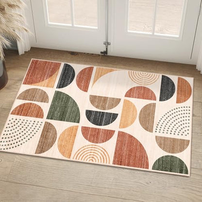 MUJOO Small Rug Washable,Boho 2x3 Area Rugs Non Slip Modern Abstract - color: Rust and Brown, size: 2' x 3' (Rectangular)