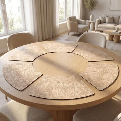 Faux Leather Set of 6, Placemats with Carving Floral Design - color: Apricot