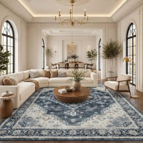 Garvee Navy Blue Boho 10x13 Area Rugs for Living Room Bedroom - color: Navy Blue, size: 10' x 13' (Rectangular)