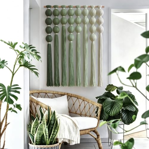 IOWER Macrame Wall Hanging Green Boho Fiber Art Wall Decor 27" W*31" L - color: Green1