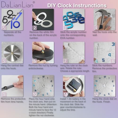 DIY Frameless Wall Clock, 3D, Adjustable Up to 52”, Red - color: Red