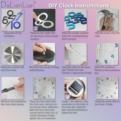 DIY Frameless Wall Clock, 3D, Adjustable Up to 52”, Gold - color: Gold