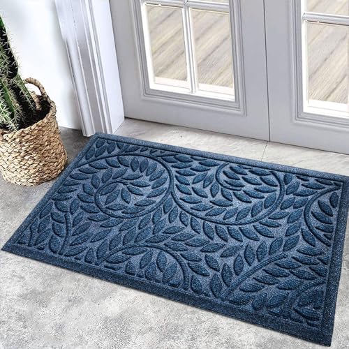 Bulijojo Front Door Mat Entrance,Durable Heavy Duty Welcome Mat,Thick Absorbent Natural Rubber Non Slip Mat,Sturdy Entryway Blue 17"x30" - color: Blue, size: 1'5" x 2'6" (Leaf)