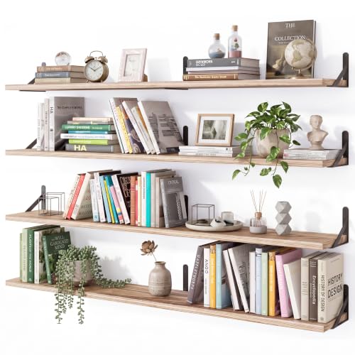YGEOMER 47.2 in Floating Shelves for Wall, Light Carbonized Brown Set of 4 - color: Light Carbonized Brown, size: 47.2 inches