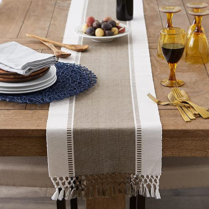 DII Dobby Stripe Table Runner, 13x72, Brown & Cream Background - color: Brown, size: 13x72"