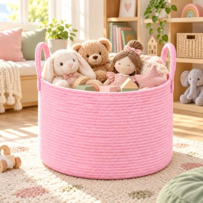 Large Blanket Basket Pink, Round Soft Woven Rope Basket - color: Pink, size: Extra Large
