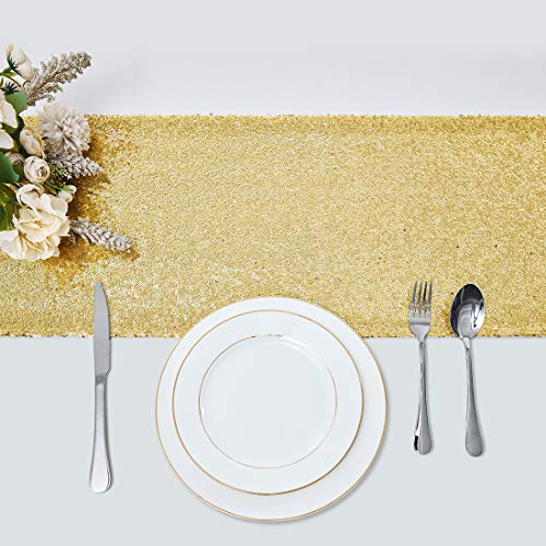 Pufogu 12 x 72 inches Gold Sequin Table Runner, 2 Packs - color: Gold