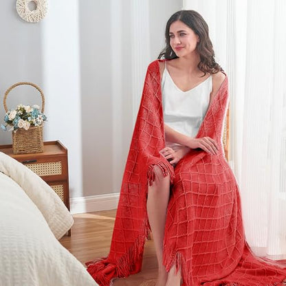 inhand Red Knitted Throw Blanket for Couch and Bed, 60"x80" - color: Red, size: 60"x80"