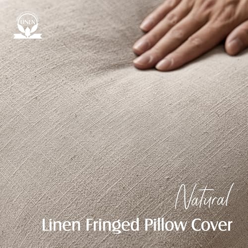 Foindtower Decorative Linen Fringe Throw Pillow Covers 16×16 Natural Linen - color: Natural Linen, size: 16" x 16" (Pack of 2)