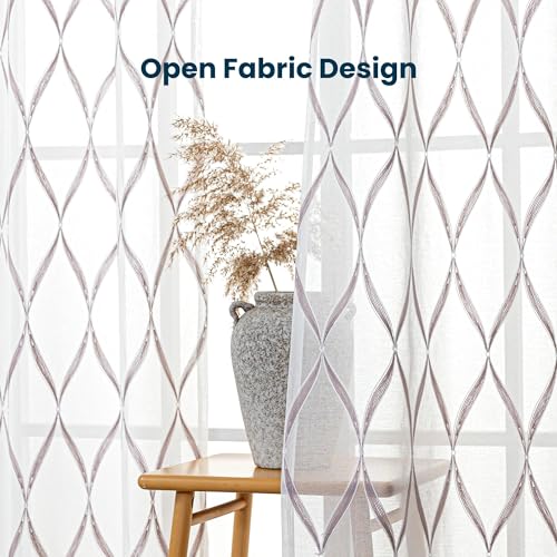 SLEEP ZONE Sheer Curtains for Living Room and Bedroom, Embroidered Sheer Curtains White Sheer Curtain 42 × 84 inches Long of 2 Panels, Off-White Waves - color: White Waves, size: 42"W×84"L